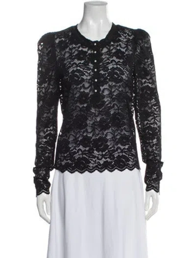 Pre-owned Generation Love Lace Pattern Crew Neck Blouse In Black