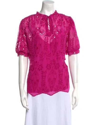 Pre-owned Generation Love Lace Pattern Crew Neck Blouse In Pink