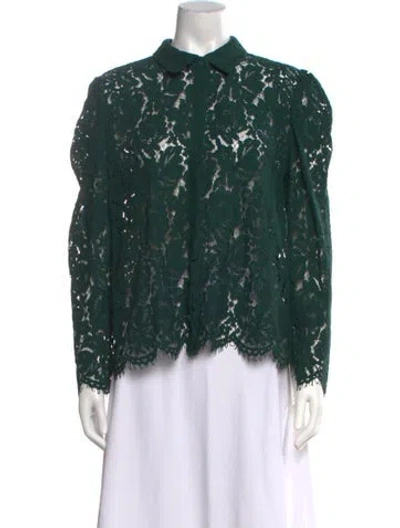 Pre-owned Generation Love Lace Pattern Long Sleeve Blouse In Green
