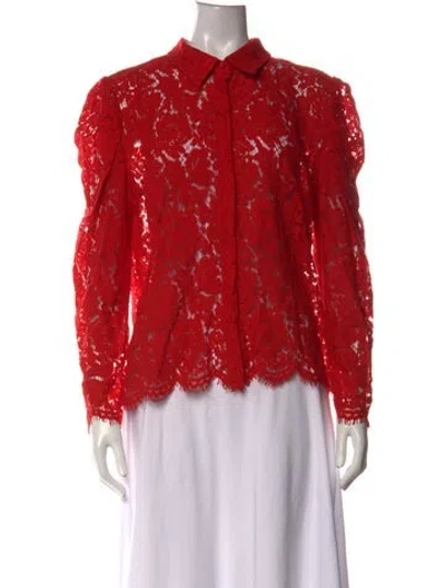 Pre-owned Generation Love Lace Pattern Long Sleeve Blouse In Red