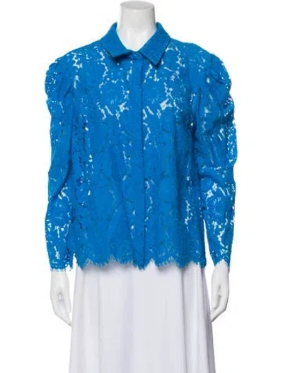 Pre-owned Generation Love Lace Pattern Long Sleeve Blouse W/ Tags In Blue