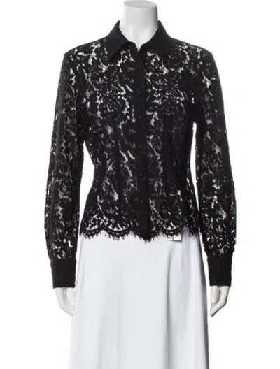 Pre-owned Generation Love Lace Pattern Long Sleeve Button-up Top In Black