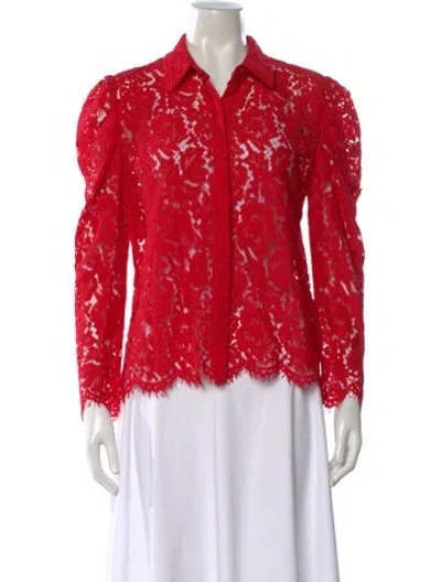 Pre-owned Generation Love Lace Pattern Long Sleeve Button-up Top In Red