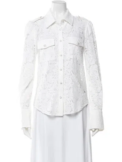 Pre-owned Generation Love Lace Pattern Long Sleeve Button-up Top In White