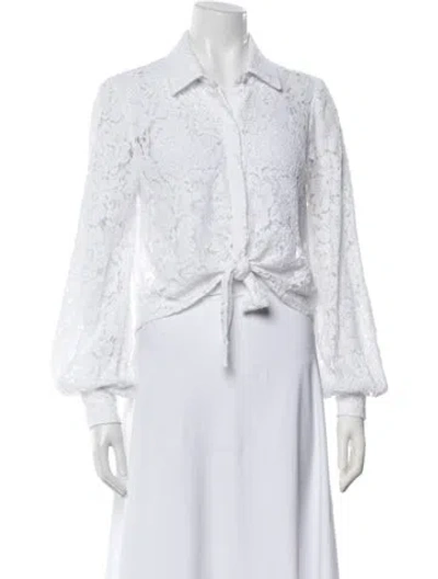 Pre-owned Generation Love Lace Pattern Long Sleeve Button-up Top In White
