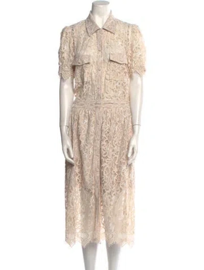 Pre-owned Generation Love Lace Pattern Midi Length Dress In Neutral