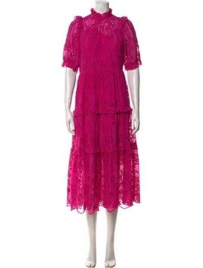 Pre-owned Generation Love Lace Pattern Midi Length Dress In Pink