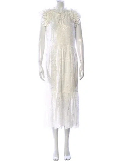 Pre-owned Generation Love Lace Pattern Midi Length Dress In White