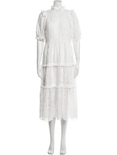Pre-owned Generation Love Lace Pattern Midi Length Dress In White