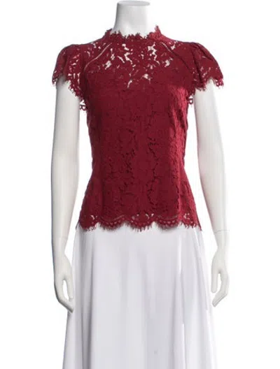 Pre-owned Generation Love Lace Pattern Mock Neck Blouse In Red
