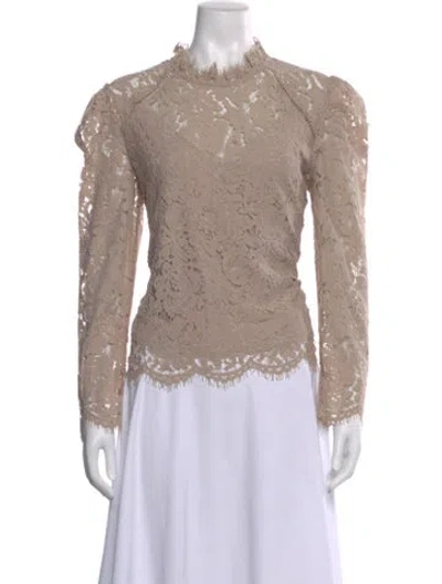 Pre-owned Generation Love Lace Pattern Mock Neck Top In Neutral