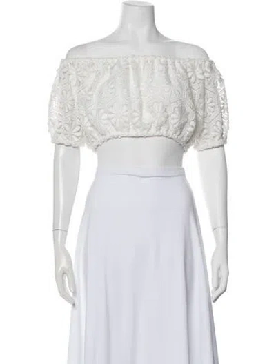 Pre-owned Generation Love Lace Pattern Off-the-shoulder Crop Top In White