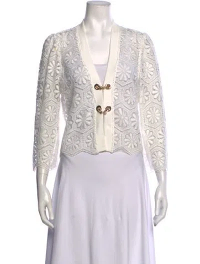 Pre-owned Generation Love Lace Pattern Open Front Sweater In White