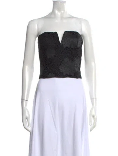 Pre-owned Generation Love Lace Pattern Plunge Neckline Crop Top W/ Tags In Black