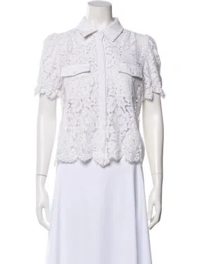 Pre-owned Generation Love Lace Pattern Short Sleeve Blouse In White