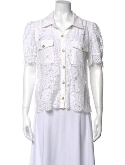 Pre-owned Generation Love Lace Pattern Short Sleeve Blouse In White