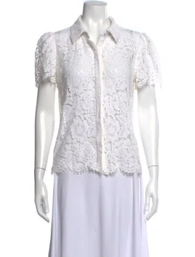 Pre-owned Generation Love Lace Pattern Short Sleeve Blouse In White