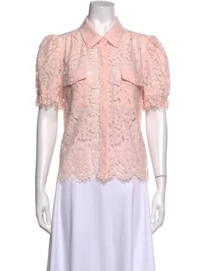 Pre-owned Generation Love Lace Pattern Short Sleeve Button-up Top W/ Tags In Pink