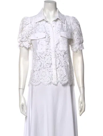 Pre-owned Generation Love Lace Pattern Short Sleeve Button-up Top In White