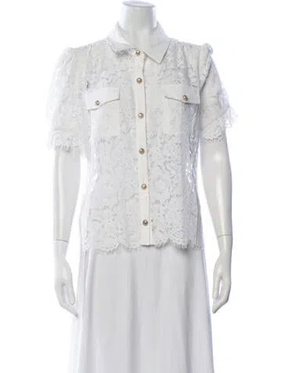 Pre-owned Generation Love Lace Pattern Short Sleeve Button-up Top In White
