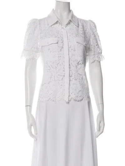 Pre-owned Generation Love Lace Pattern Short Sleeve Button-up Top In White