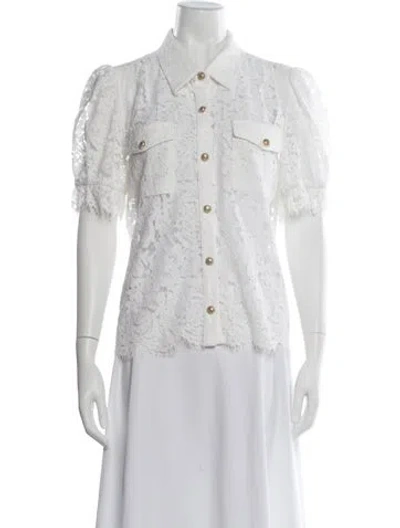 Pre-owned Generation Love Lace Pattern Short Sleeve Button-up Top In White