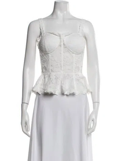 Pre-owned Generation Love Lace Pattern Square Neckline Blouse In White