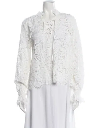 Pre-owned Generation Love Lace Pattern Tie Neck Blouse In White