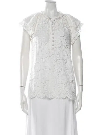 Pre-owned Generation Love Lace Pattern Tie Neck Top In White