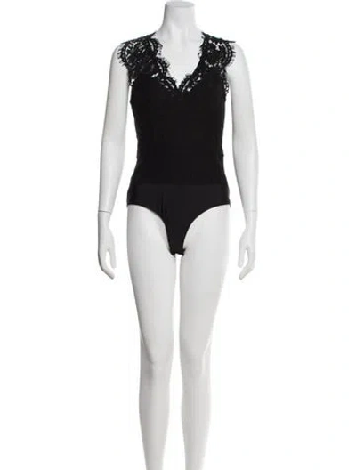 Pre-owned Generation Love Lace Pattern V-neck Blouse W/ Tags In Black