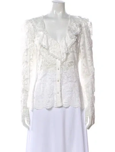 Pre-owned Generation Love Lace Pattern V-neck Blouse W/ Tags In White