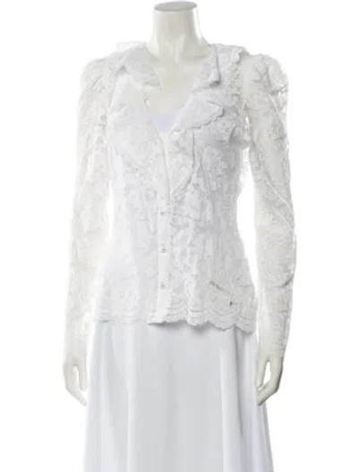 Pre-owned Generation Love Lace Pattern V-neck Blouse In White