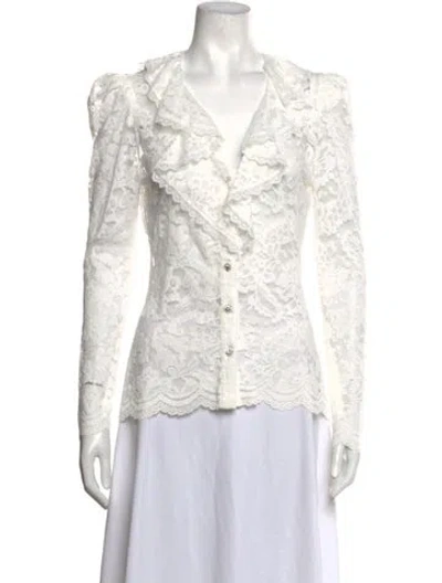 Pre-owned Generation Love Lace Pattern V-neck Blouse In White