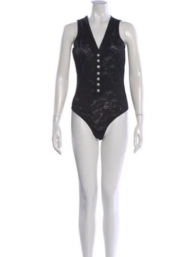 Pre-owned Generation Love Lace Pattern V-neck Bodysuit In Black