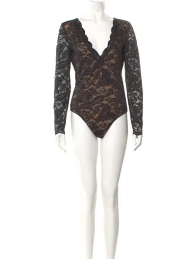 Pre-owned Generation Love Lace Pattern V-neck Bodysuit In Multi