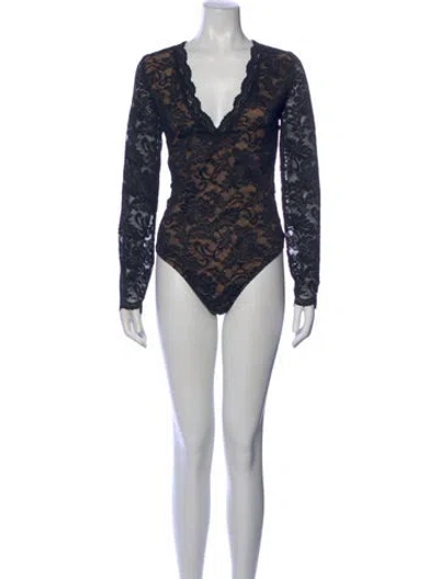 Pre-owned Generation Love Lace Pattern V-neck Bodysuit W/ Tags In Blue