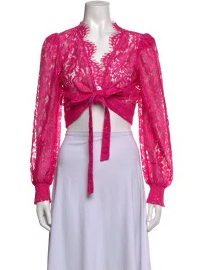 Pre-owned Generation Love Lace Pattern V-neck Crop Top In Pink