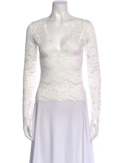 Pre-owned Generation Love Lace Pattern V-neck Top In White