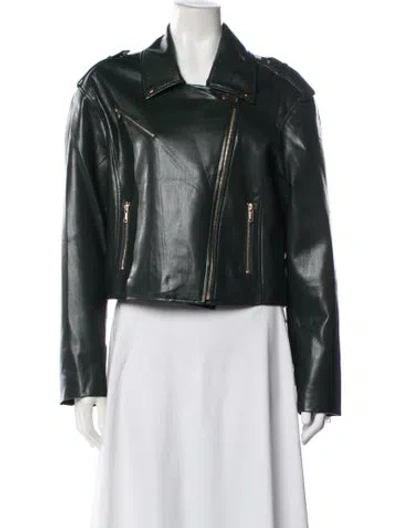 Pre-owned Generation Love Leather Biker Jacket In Green