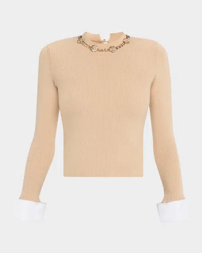Generation Love Leiber Ribbed Rose Chain Sweater In Brown