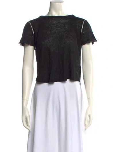 Pre-owned Generation Love Linen Bateau Neckline Crop Top In Black