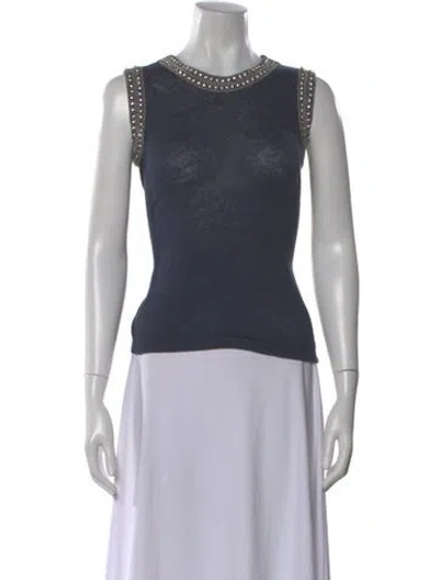Pre-owned Generation Love Linen Crew Neck Top In Blue