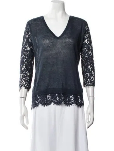 Pre-owned Generation Love Linen Lace Pattern Sweater In Blue