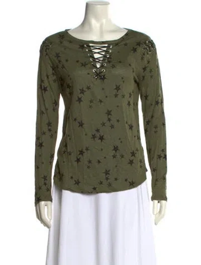 Pre-owned Generation Love Linen Printed Top In Green
