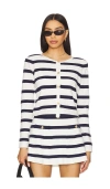 Generation Love Logan Stripe Cardigan In White & Navy