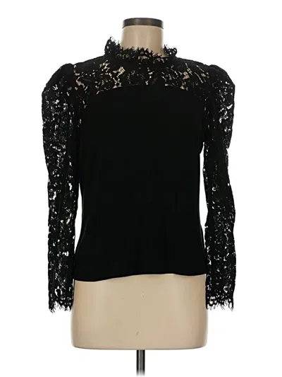 Pre-owned Generation Love Long Sleeve Top Black Solid Pattern Mock Neckline Tops