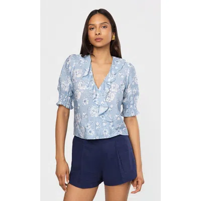 Generation Love Lulu Floral Voile Cascade Blouse In Blue