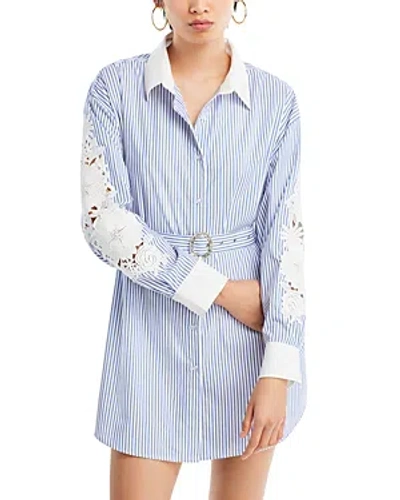 Generation Love Mabel Lace Sleeve Shirt Dress In Blue White