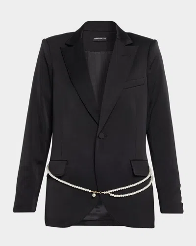 Generation Love Martina Satin Blazer With Pearl Belt In Black