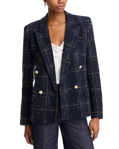 Generation Love Maverick Windowpane Tweed Blazer In Navy/white